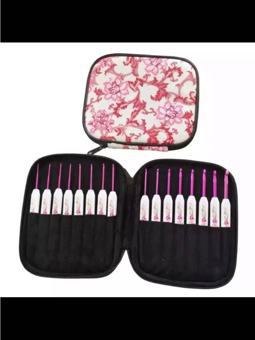 Floral Crochet Hook Set with Pink Metallic Hooks